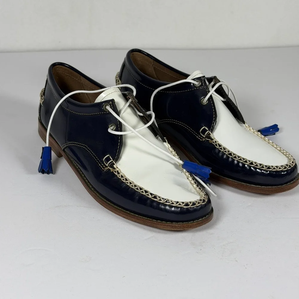 G.H. Bass & Co. Weejuns Men's Navy White Patent Leather Boat Shoes Size 10 M F-1